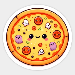 Funny Pizza Halloween with Pumpkin and Ghost Sticker